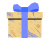 Animated sequence showing a gift box with blue ribbon transforming into Santa Claus figure, then back to empty box.