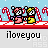 Pixel art animation of two cartoon characters standing on a red-and-white striped platform with candy canes and snowflakes in the background, text below reads 'iloveyou' in lowercase.