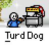 Animated contact sheet of a pixel art character in blue shirt interacting with a grill, showing facial expression changes and one frame with a different character.