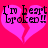 A static image of a broken heart with text 'I'm heartbroken!!' on both halves against a bright pink background.