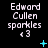 Pixelated text 'Edward Cullen sparkles <3' on black background with cyan sparkles and plus signs in three of three icons each
