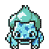 A 3x3 contact sheet of pixel art frames showing a blue cartoon creature with green hair-like tufts, displaying subtle pose and expression changes across eight sampled animation frames.