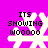 Pixelated white snowflake with black text 'ITS SHOWING WOOOO' on bright pink background, four identical frames showing static image.