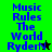 Pixelated text "Music Rules The World Ryden" in blue on green and black backgrounds with star symbols.