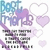 Pixelated graphic with 'Port' text, purple and blue gradient elements, multiple heart shapes in white and light purple, diagonal purple stripes on a white background.