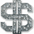 A pixelated dollar sign icon with green text and repeated dollar symbols on a light background.