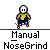 Pixelated character in yellow shirt and blue pants performing skateboard tricks on gray background with 'Manual NoseGrind' text below.