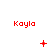 Red pixelated text 'Kayla' appears above three of red symbols on a white background, with each showing distinct symbol animations