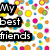 Colorful polka-dot background with black text labels for names and "My best friends" in a