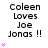 three and three displays the text "Coleen Loves Joe Jonas !!" with pink heart symbols increasing in number from one to five across the