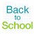 Pixelated text reads 'Back to School' in three lines with 'Back' in teal, 'to' in light blue, and 'School' in green on a white background.