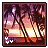 Pixelated tropical sunset scene with palm trees and water, featuring two animated frames showing subtle changes in the lower-left corner.