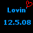 Blue pixelated text 'Lovin'' with a red heart symbol above the apostrophe, paired with identical blue numbers '12.5.08' on black background.