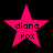 Four pink star-shaped icons with black text "diana rox" on a black background, arranged in a