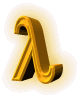 Golden lambda-shaped icon with rounded edges and metallic sheen, displayed in a of four and four against a light gray background