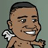 Pixelated cartoon character with short dark hair, light brown skin, and a wide smile showing white teeth against a muted green background.