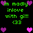 Pixelated green text reads "im madly inlove with gi!!! <33" surrounded by purple and pink heart icons on a black background.