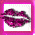 Animated sequence of lips in various poses and colors with a pink border, including red lips with white dots and purple lips.