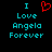 Pixelated text reads "I Love Angela Forever" with a red heart symbol replacing the word "Love" in the left view, while the right view shows the full word "Love".