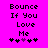 A 48x48 pixel animated buddy icon with two frames showing text and heart symbols on a bright pink background, where the central purple heart shifts position between frames.