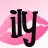 Pixelated black lowercase letters 'iy' on a pink gradient background with white highlights.