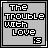 Pixel art of text and a character image with changing red accents on gray backgrounds