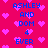 Pixelated text and heart symbols on a bright pink background with blue text.