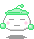 Pixelated character with green hat and cube ears displays multiple facial expressions on gray background.