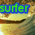 Animated icon shows a person surfing on a wave with text and heart symbols changing across frames.