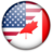 Circular icon with US flag on left, Canadian maple leaf on right, red border, pixelated style.