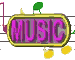 Animated sequence of three 'MUSIC' signs on musical staff backgrounds with changing decorative elements.
