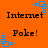 Orange background with black text reading "Internet" and "Poke!" in alternating positions, blue square-based pixel art icons at corners.