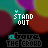 Animated icon with 'STAND OUT' text above a stylized figure, transitioning through color variations of the background and lower text elements.
