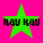 Four green star icons with black text 'kay kay' on a bright pink background, arranged in a