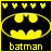 Yellow Batman logo with heart-shaped pixels above and 'batman' text below on black background.