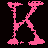 A 3x3 contact sheet of an animated pink 'K' icon on black background with heart variations across frames, showing pixelated animation cycles.