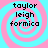 Four identical display a pink and cyan spiral background with black text reading taylor leigh formica in a pixelated font