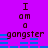 Purple background with brown text reading "I am a gangster" and blue horizontal bars, repeated in a pattern