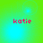 Four identical display the name 'katie' in pink pixelated text over a green-to-cyan gradient background with subtle light effects