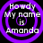 Four identical circular icons with purple concentric rings and white text reading 'Howdy My name is Amanda' on a black background.