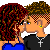 Pixel art contact sheet showing four frames of an animated icon with cartoon characters kissing, a person in black shorts, and text reading "I love mah Man!" on purple background.