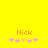 Yellow background with orange 'Nick' text above pink and peach star shapes in two