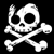 Pixelated white skull and crossbones icon with blue text "RIDE THE ROCKETT" on black background, gray transparency area on right side.