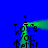 Animated blue background with green light trails forming a loop around repeated text "I Love You" in black pixelated font.
