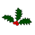 Static pixelated icon of holly with three green leaves and red berries on a gray background.
