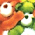 A 50x50 pixel animated buddy icon featuring a Care Bear character on the left and green text reading "Original Icons .com" on the right against a dark background.