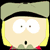 Pixelated cartoon character face with large white eyes, black hairline, green cap, yellow sideburns, and red collar details on a transparent background.