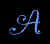 A contact sheet of six animated frames showing blue cursive letters on a black background with gray horizontal dividers between rows.