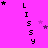 A bright pink background features vertical text reading 'Lissy' with scattered purple and black stars, some of which move across the frame.