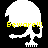 A 2x2 contact sheet of a pixel art skull animation with yellow text "Beware!!!" across three frames showing color variations from white to gray on black backgrounds, and one empty frame.